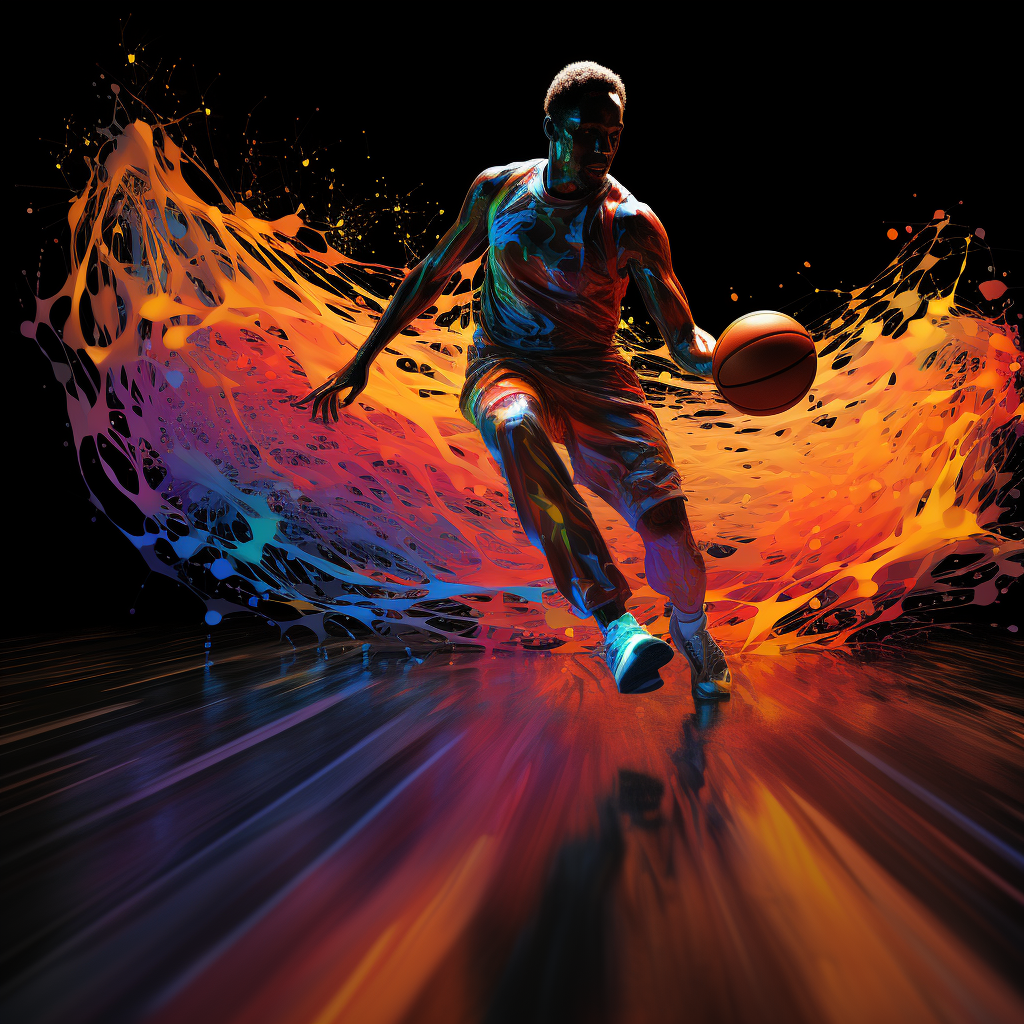 Dynamic basketball player avatar with vivid splash art design, ideal for NBA sports profile picture.
