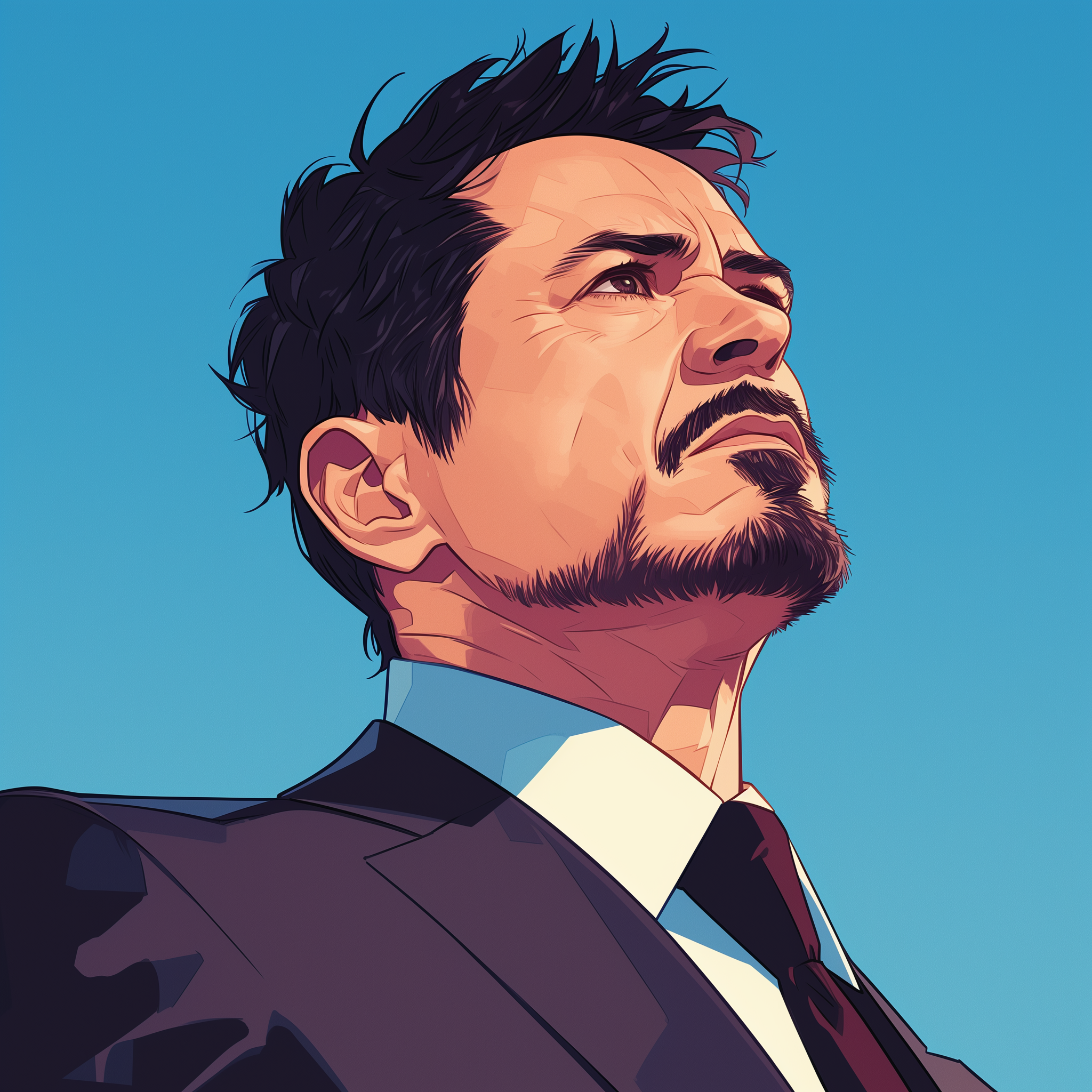 Stylized avatar illustration of a popular Marvel Comics character looking thoughtful against a blue sky background.