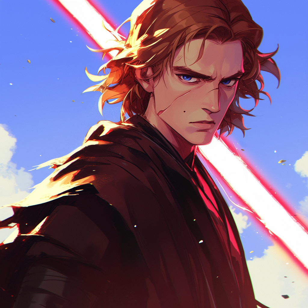 Illustration of Anakin Skywalker with lightsaber, Star Wars-themed avatar.