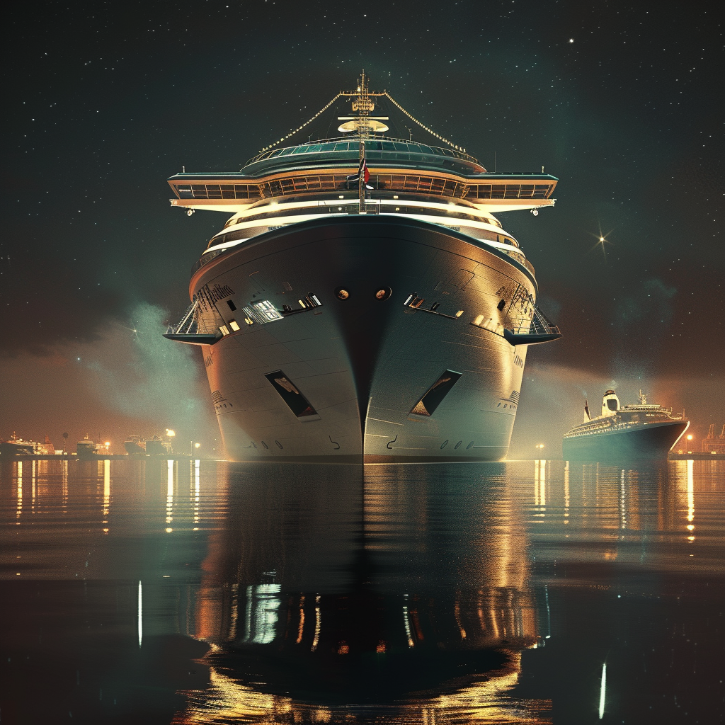 Avatar image of a majestic cruise ship illuminated at night, reflecting on calm waters.