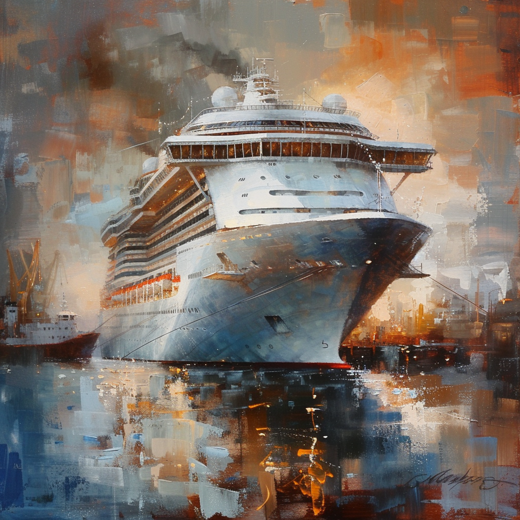 Artistic avatar of a majestic cruise ship at sea, ideal for profiles related to travel and nautical themes.