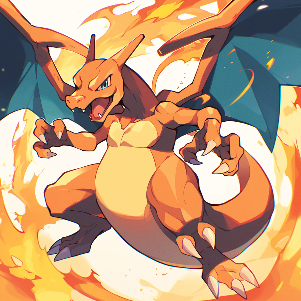 Avatar of the iconic Pokémon Charizard surrounded by flames, embodying strength and fierceness.