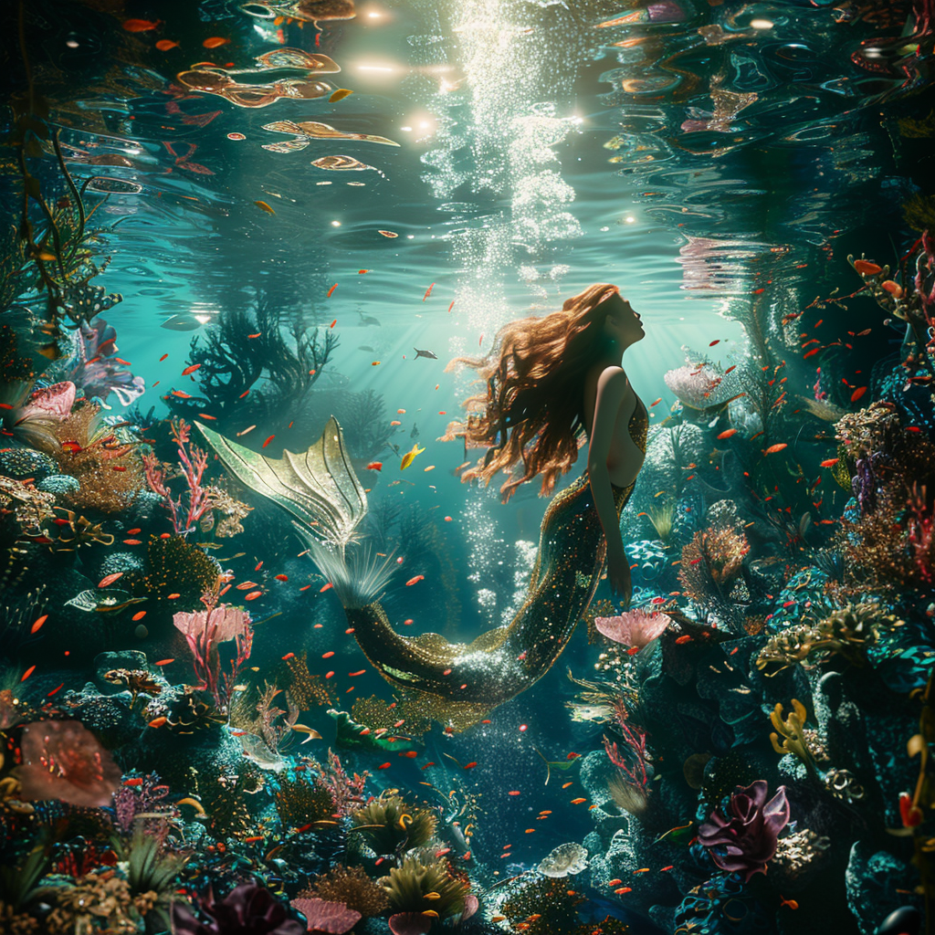 Stunning mermaid avatar with a vibrant underwater scene, perfect for a profile picture.
