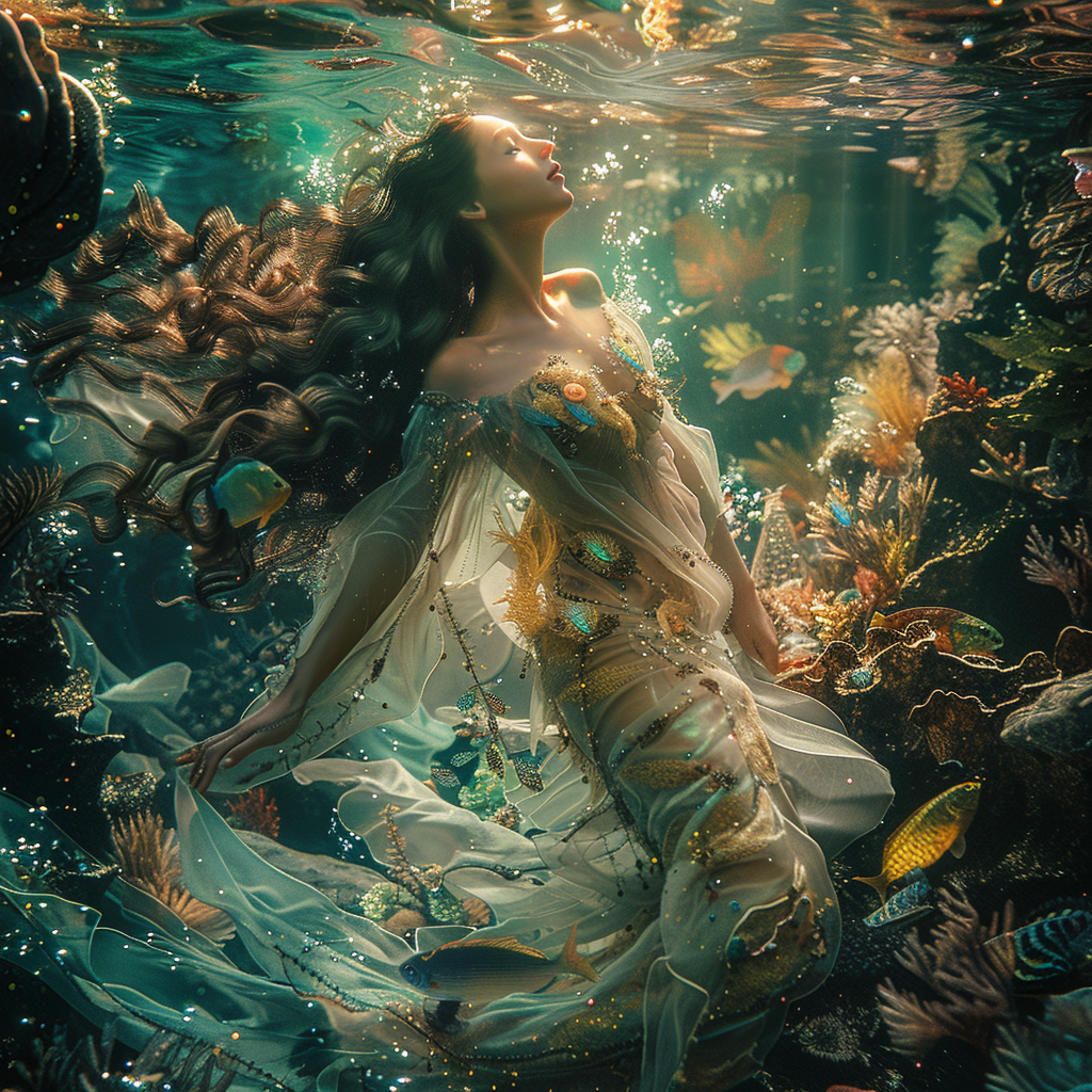 Mermaid avatar showcasing a mythical mermaid in a serene underwater setting surrounded by vibrant marine life.