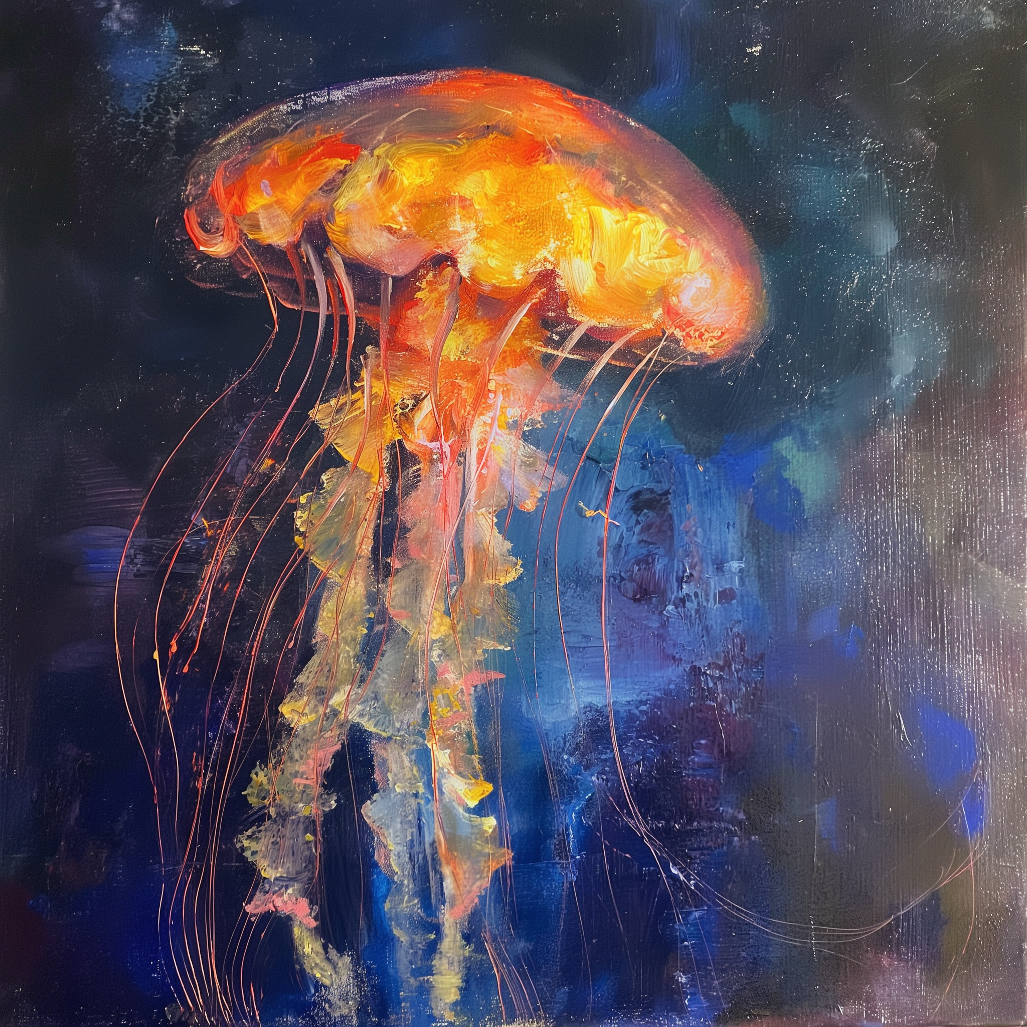 Colorful jellyfish painting on dark background, artistic avatar.
