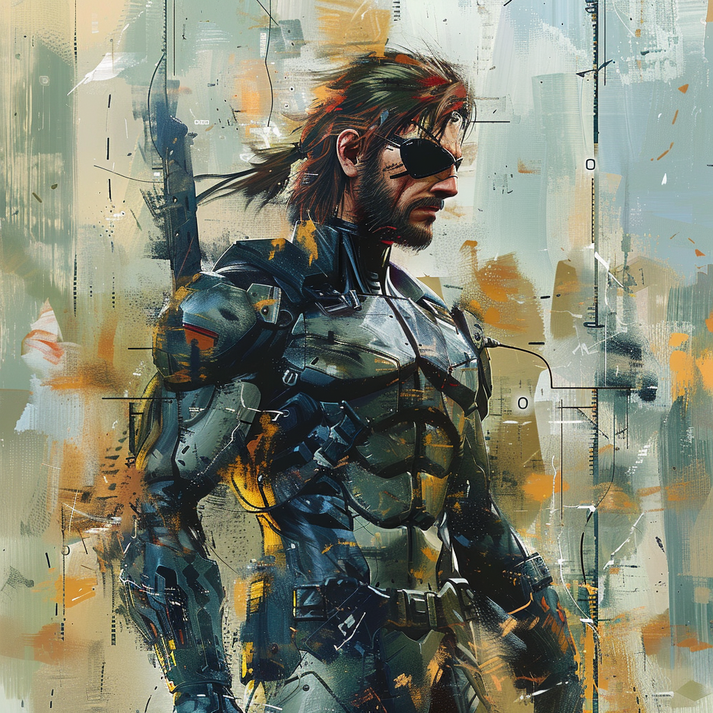 Stylized Metal Gear fan art avatar featuring a rugged character with an eye patch and tactical gear set against an abstract, textured background.