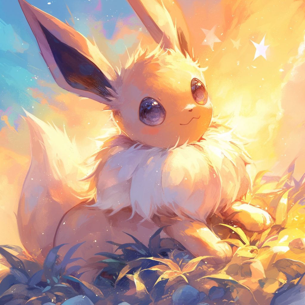 Colorful avatar of Pokémon Eevee with a sparkling and whimsical background, perfect for a profile picture.