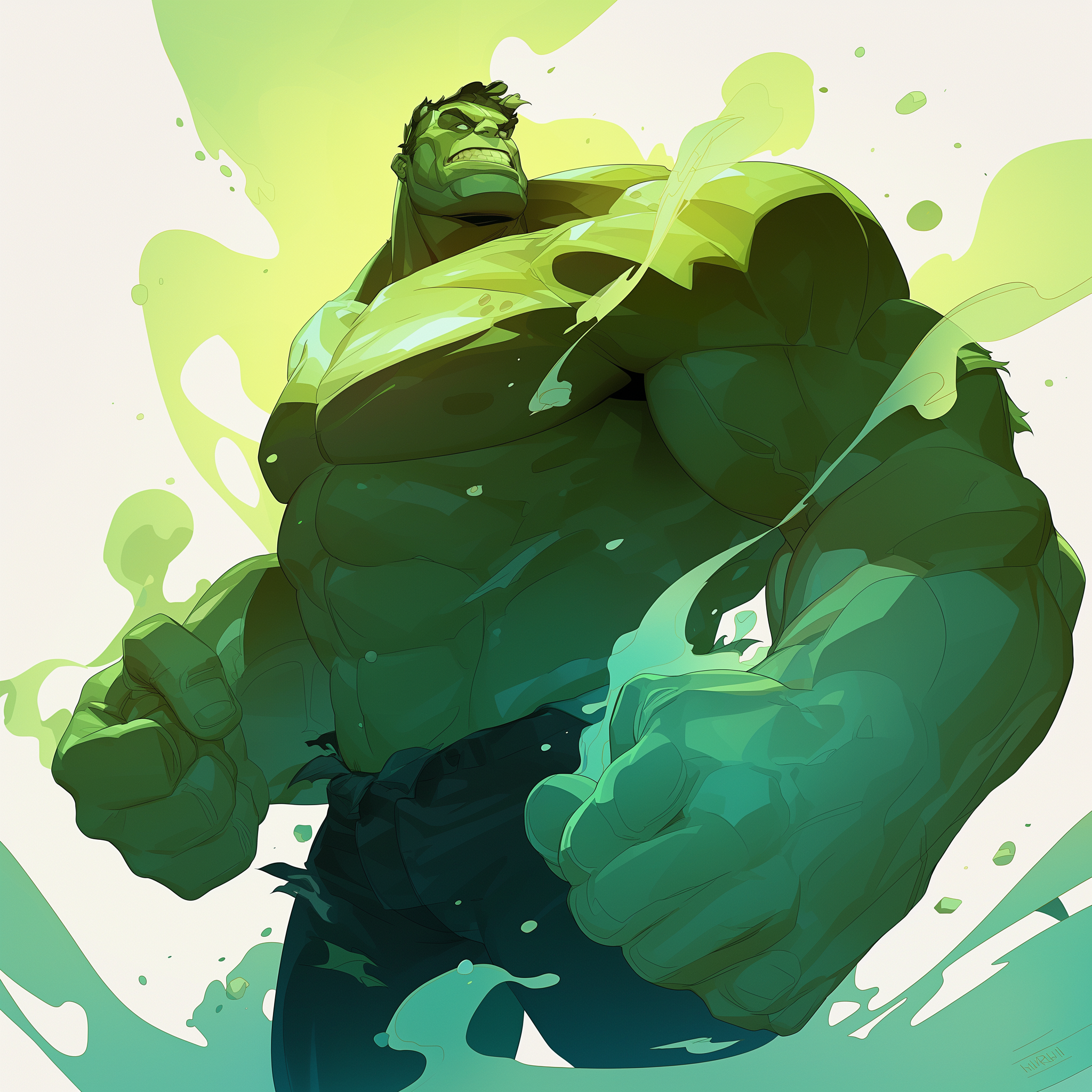 Stylized avatar of the Hulk from Marvel Comics, showcasing his muscular build and iconic green color with a dynamic background.