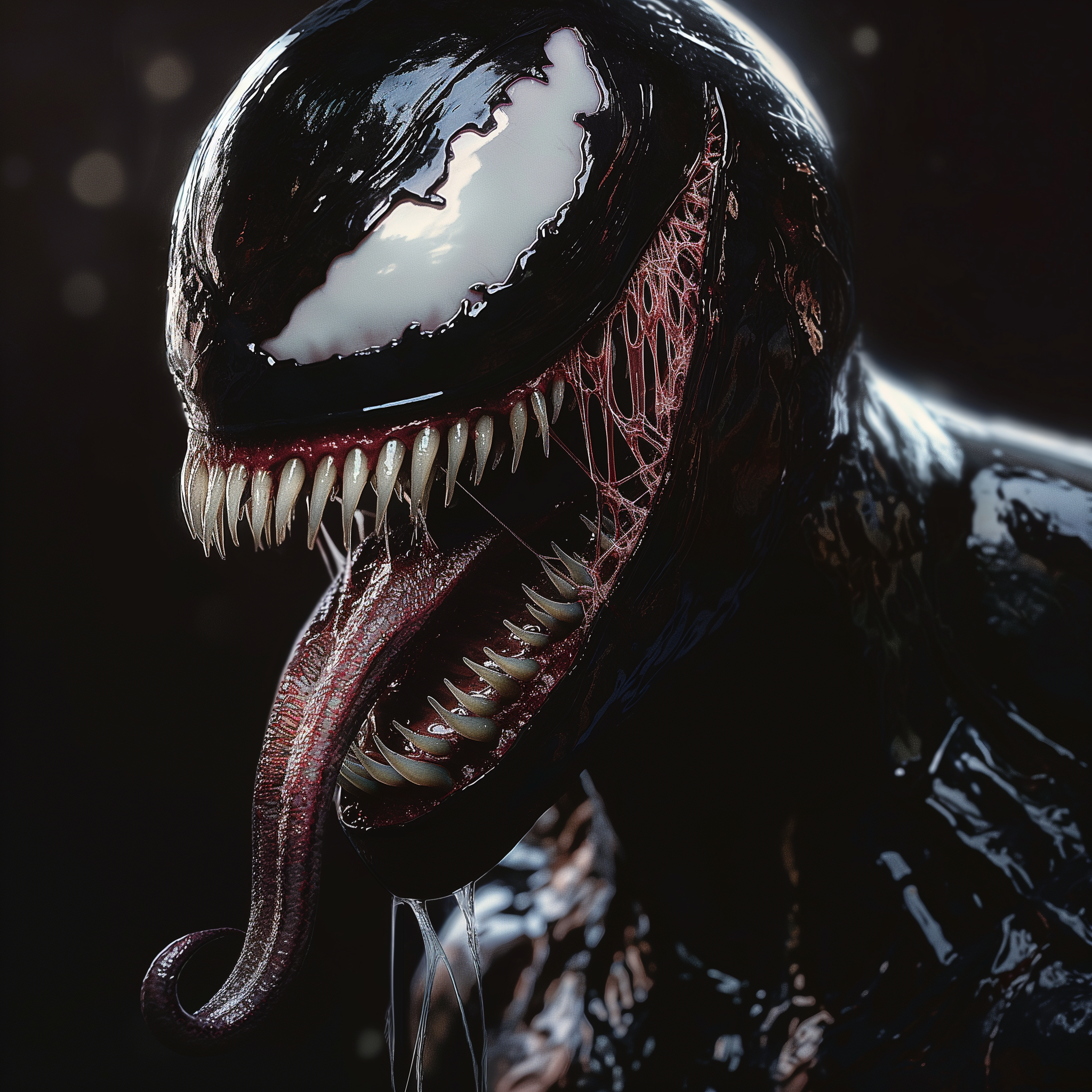 Profile image of Venom, the iconic antihero from Marvel Comics, featuring his menacing grin and extended tongue.
