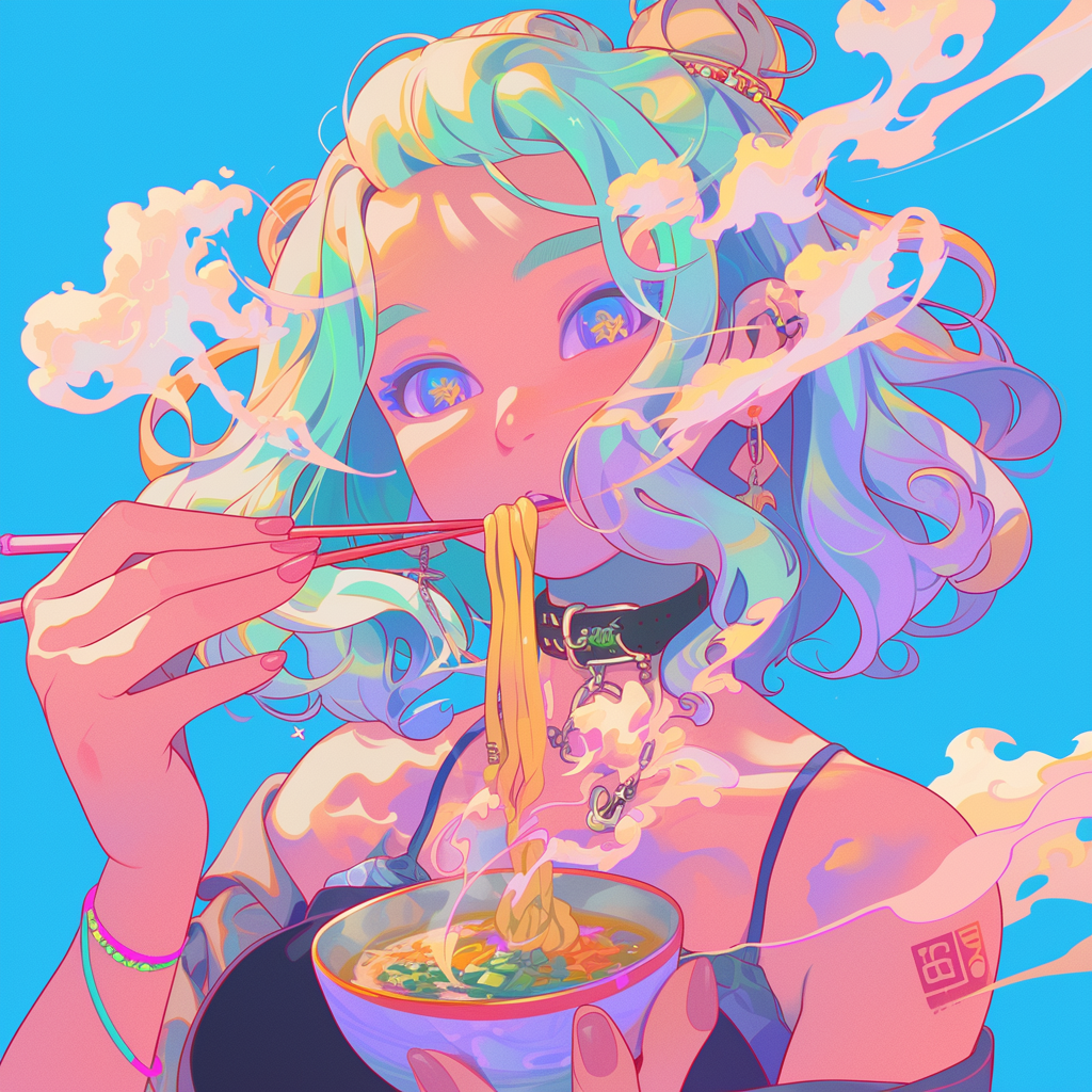 Cool Anime Girl Enjoying Ramen - Avatar Art by robokoboto