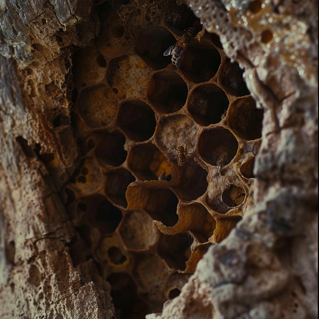 Close-up view of a natural beehive with honeycomb structure, suitable for use as a unique avatar or profile picture.