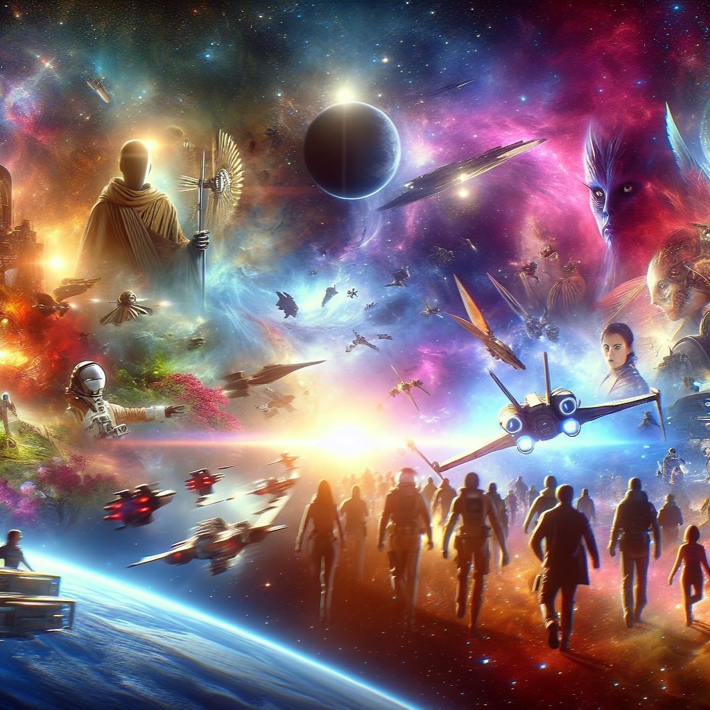 Vibrant space opera themed avatar featuring a cosmic tableau with various extraterrestrial creatures, spaceships, and celestial bodies.