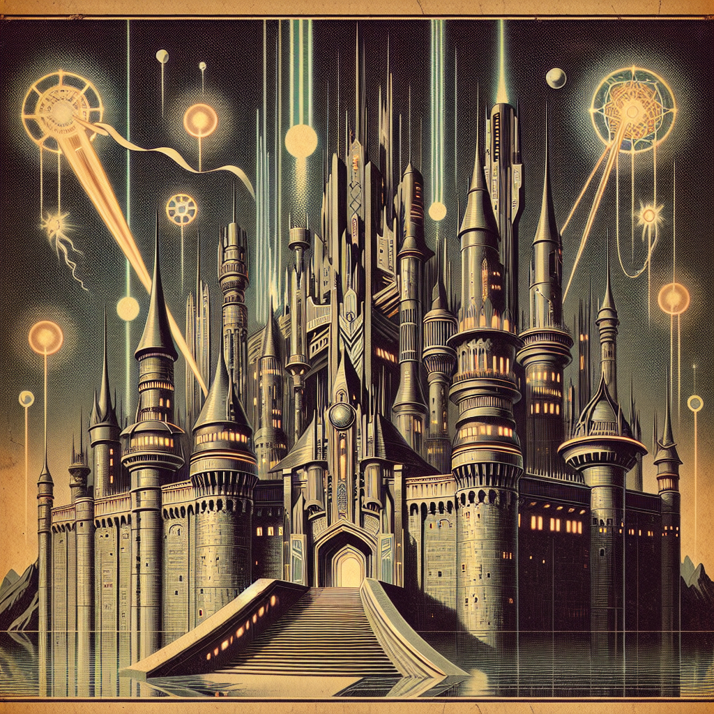 Avatar of a retro sci-fi castle with futuristic towers and glowing lights.