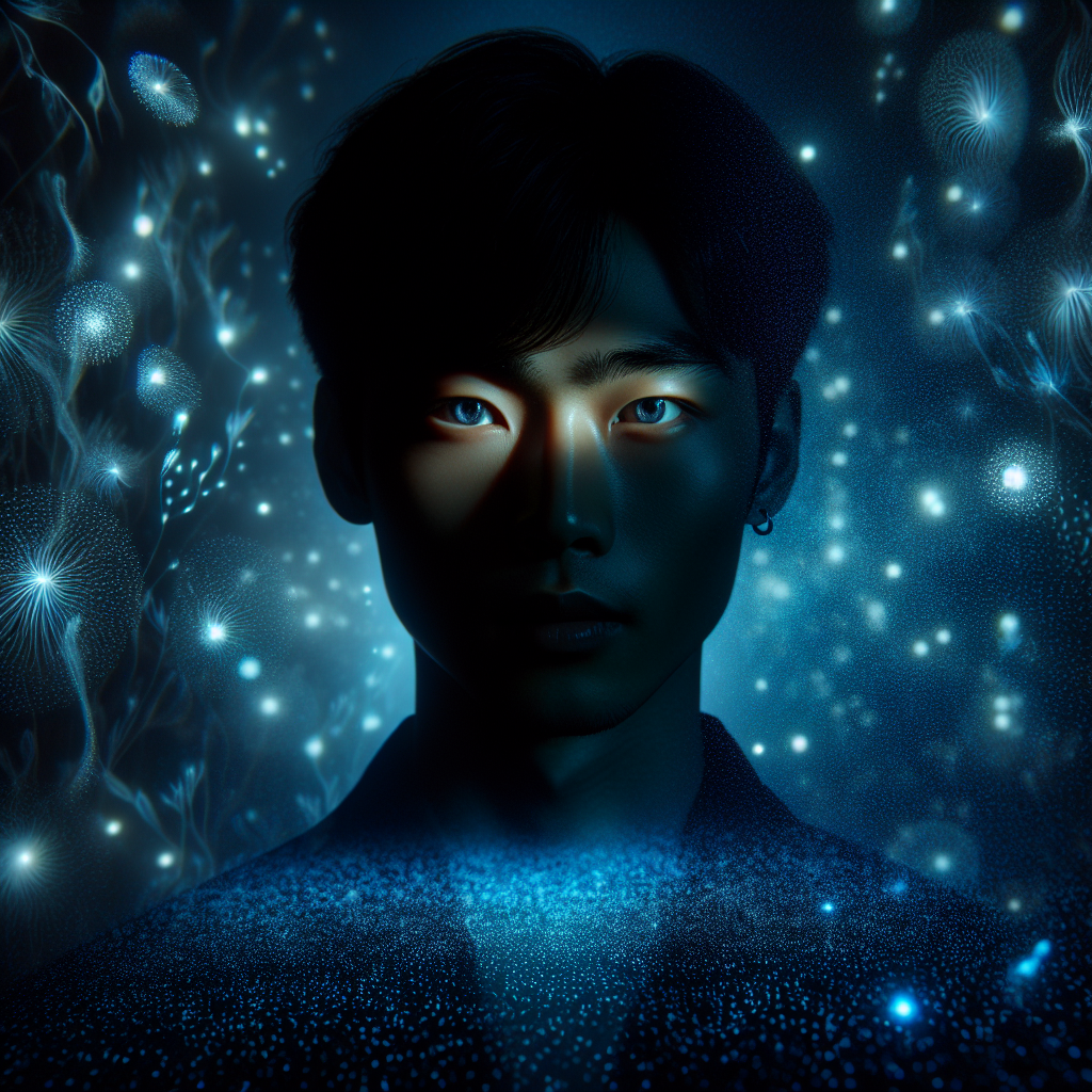 Digital avatar featuring a person surrounded by bioluminescent glow for profile picture use.