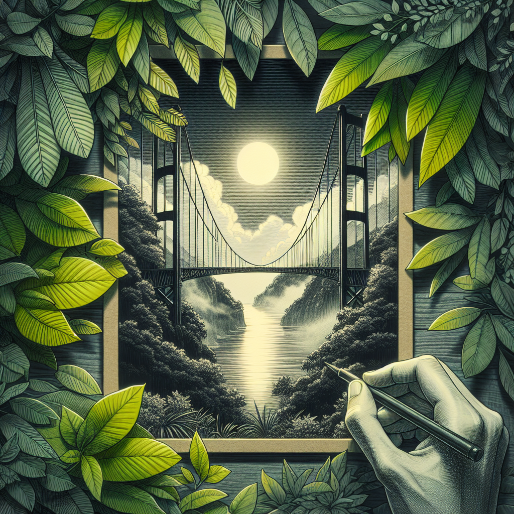 Avatar image of a hand painting a moonlit suspension bridge, framed by lush foliage.