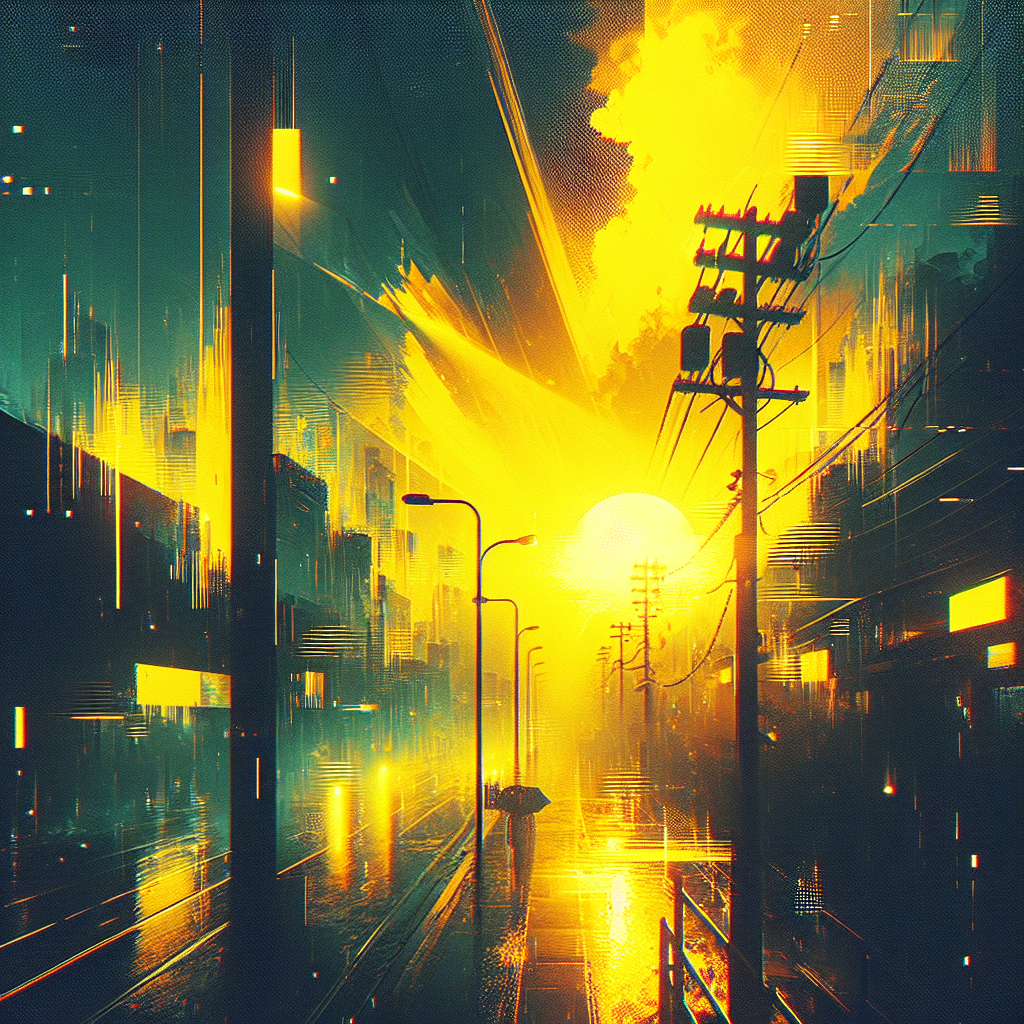 Futuristic cityscape avatar with vibrant neon lights and rain for a scenic profile picture.