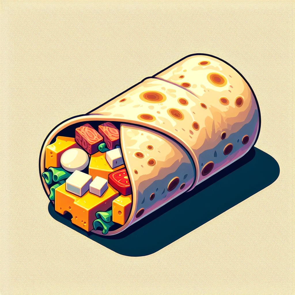 Illustration of a colorful breakfast burrito for a profile picture/avatar.