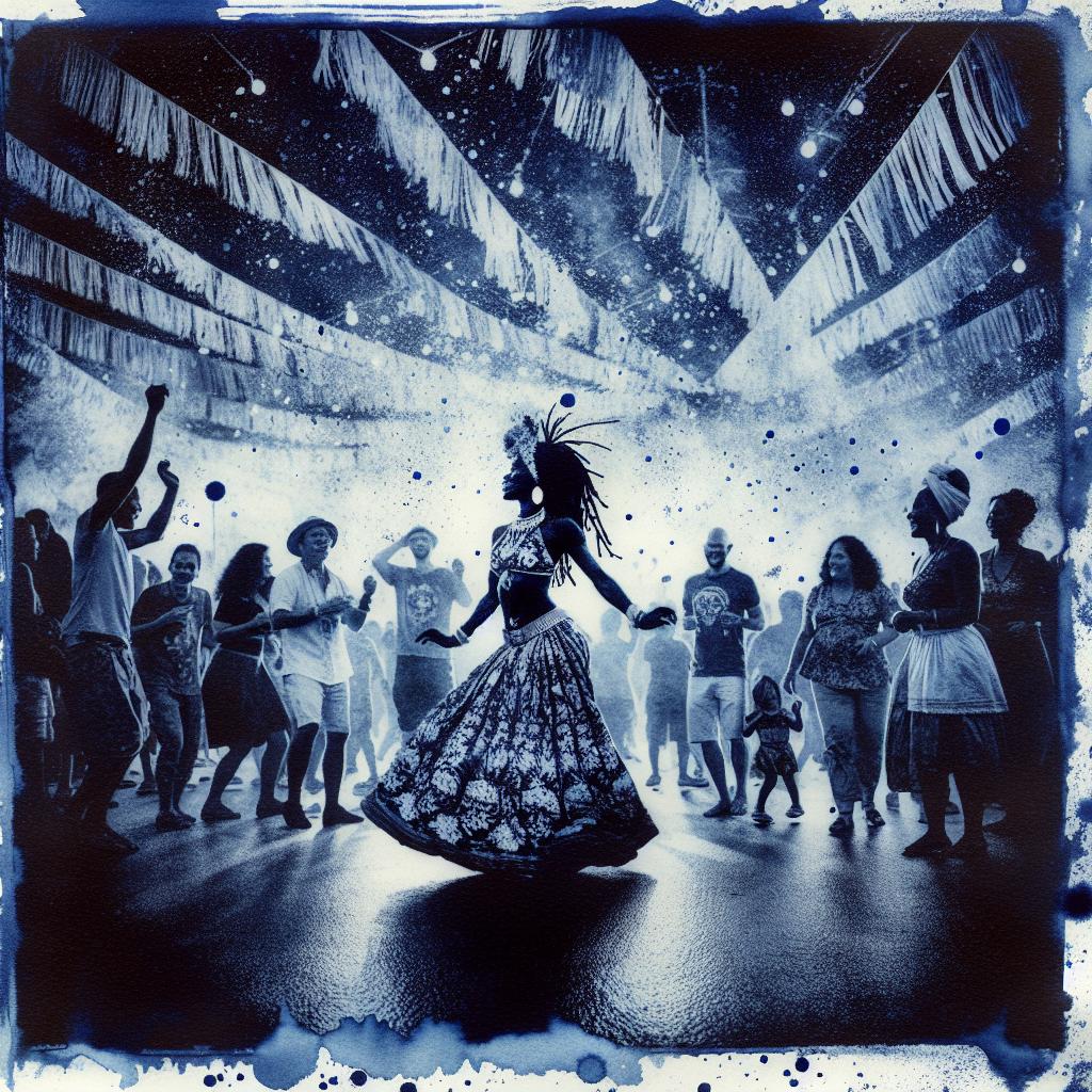 Vibrant festival avatar featuring a lively dance scene with a central figure and joyful crowd under festive lights.