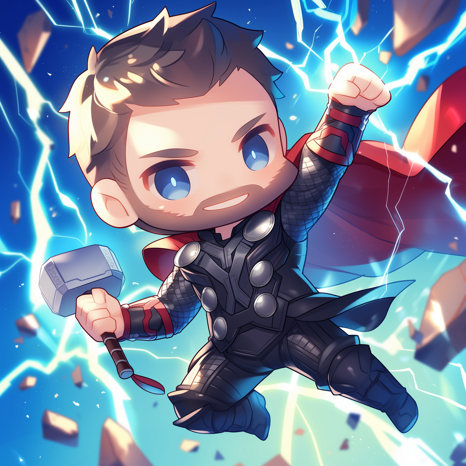 Chibi-style Thor avatar with hammer and lightning from Marvel Comics.