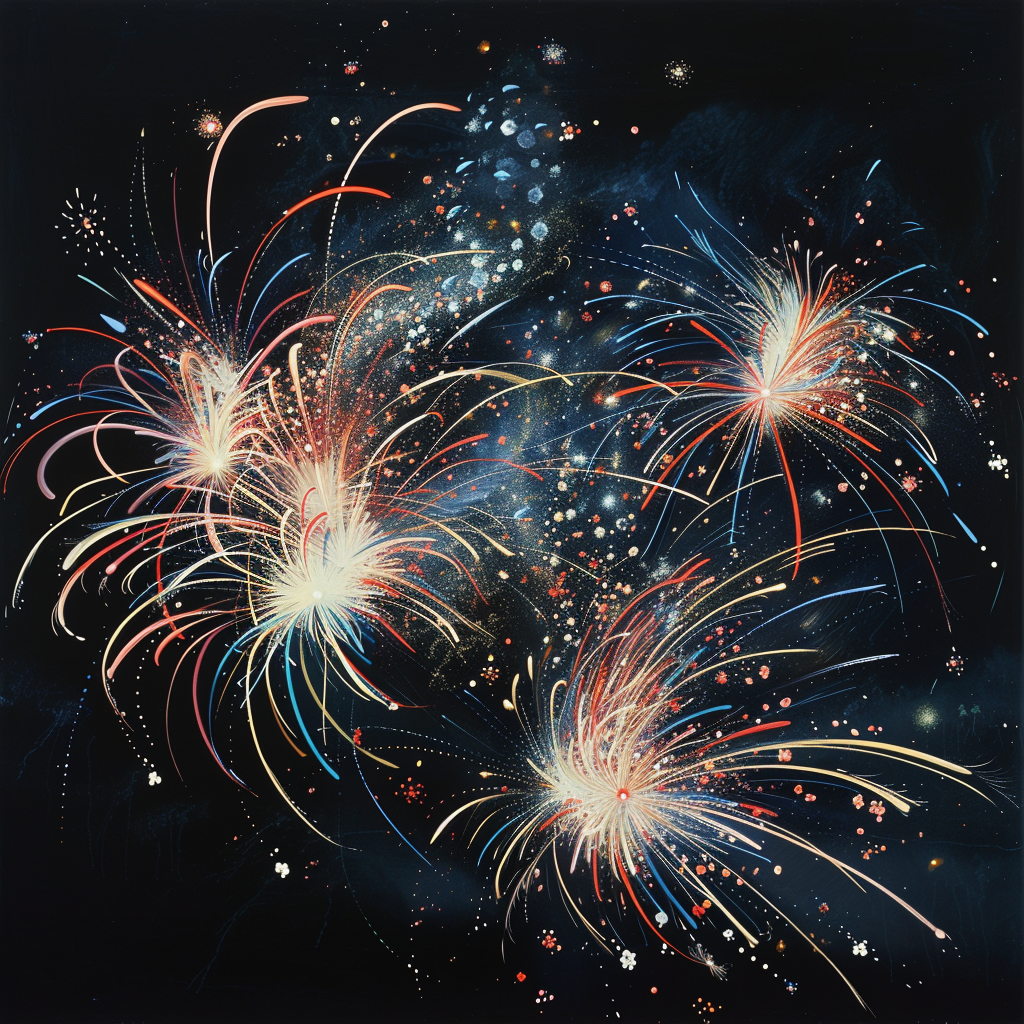 Vibrant fireworks bursting in a starry night sky, designed for use as a forum avatar or profile photo.