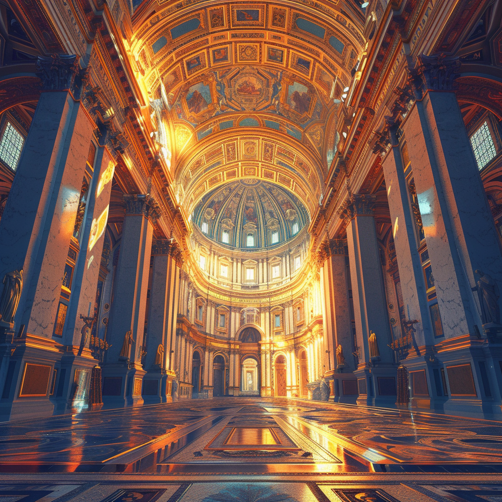 Majestic interior view of a Vatican cathedral with intricate Renaissance architecture, located in Italy, used as an avatar image.