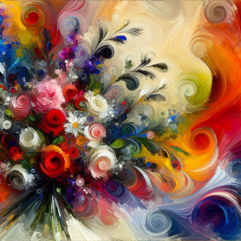 Colorful, abstract painting of a vibrant wedding bouquet, used as a forum avatar.
