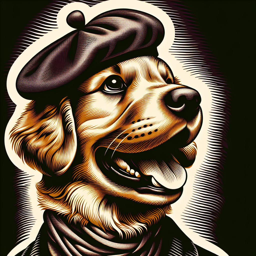 A stylized illustration of a cheerful dog wearing a beret and scarf, serving as a vibrant Pompompurin-themed avatar for a forum profile picture.