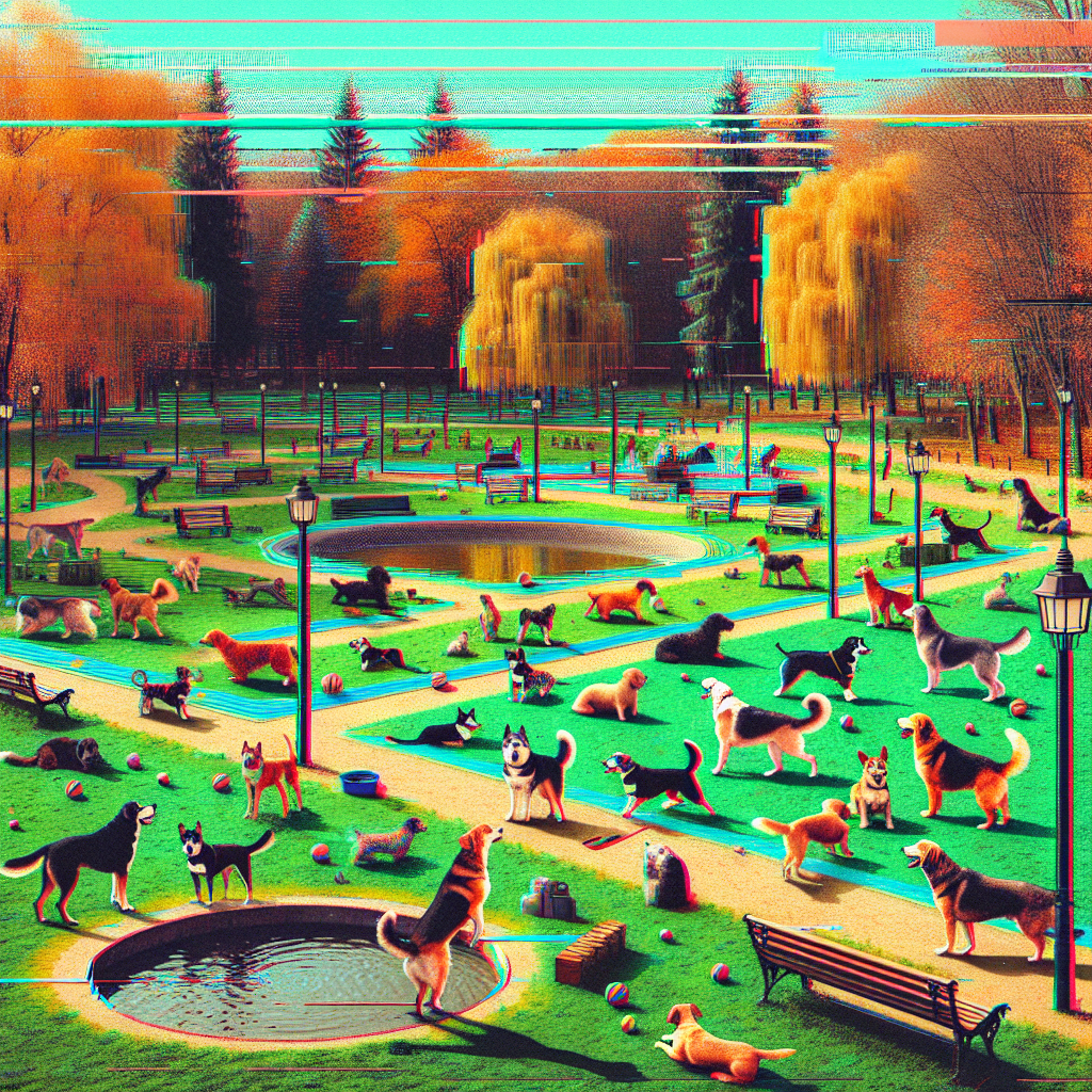 Colorful avatar featuring a vibrant dog park scene with numerous dogs enjoying outdoor activities.