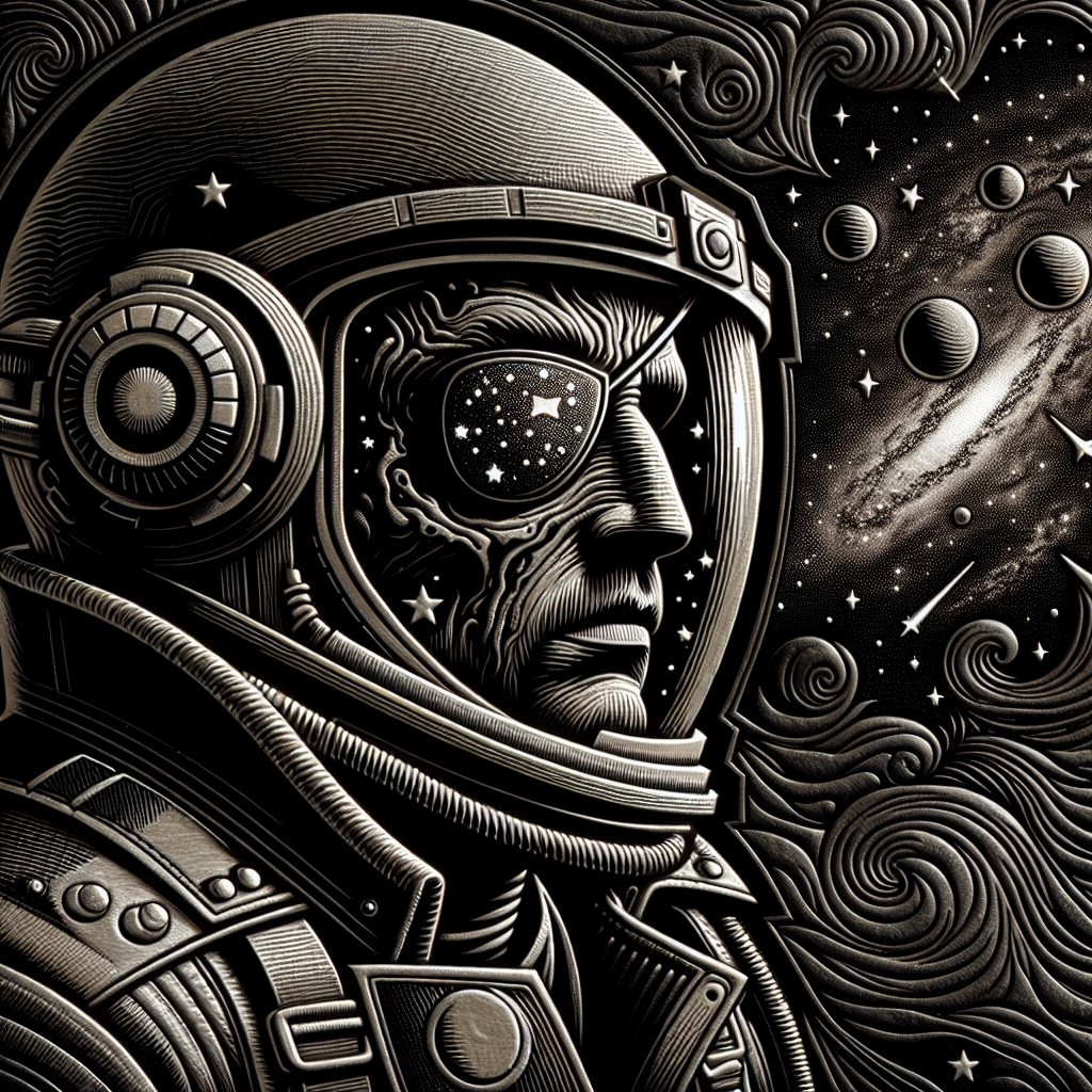 Illustration of a detailed space pirate avatar featuring an astronaut suit and celestial elements for a profile picture.