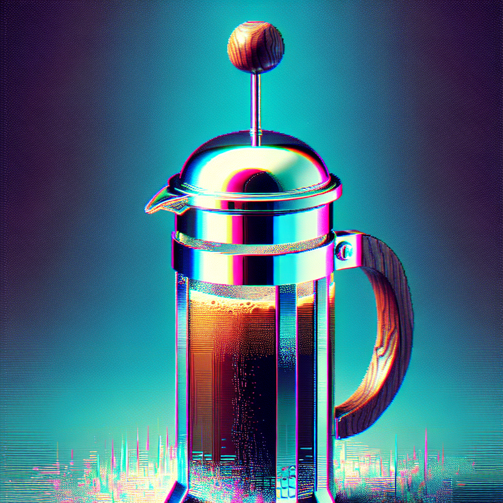 A stylized image of a shiny French press against a vibrant, colorful background, serving as a unique forum avatar/profile picture.