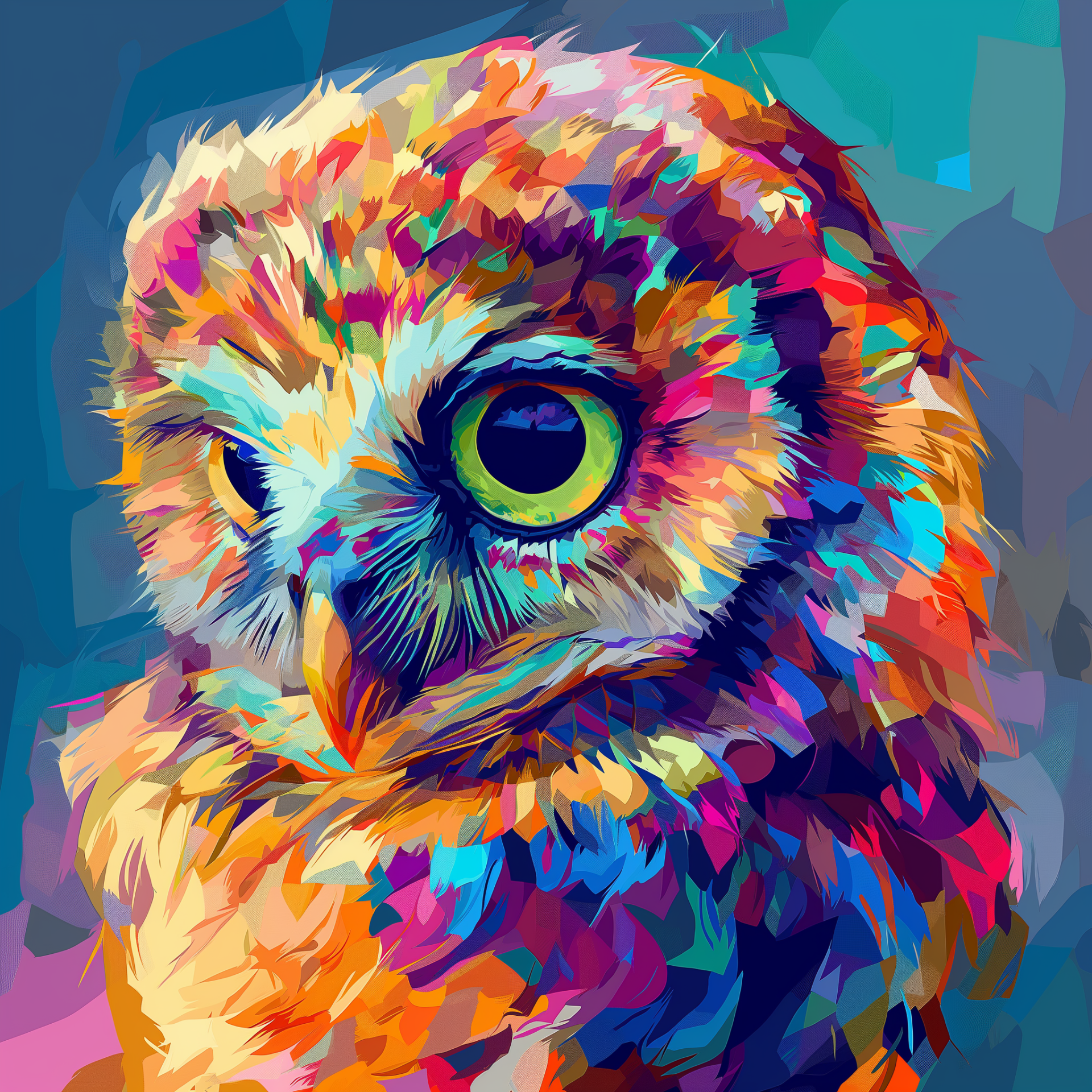 Colorful digital artwork of a cute baby owlet for a vibrant avatar or profile picture.