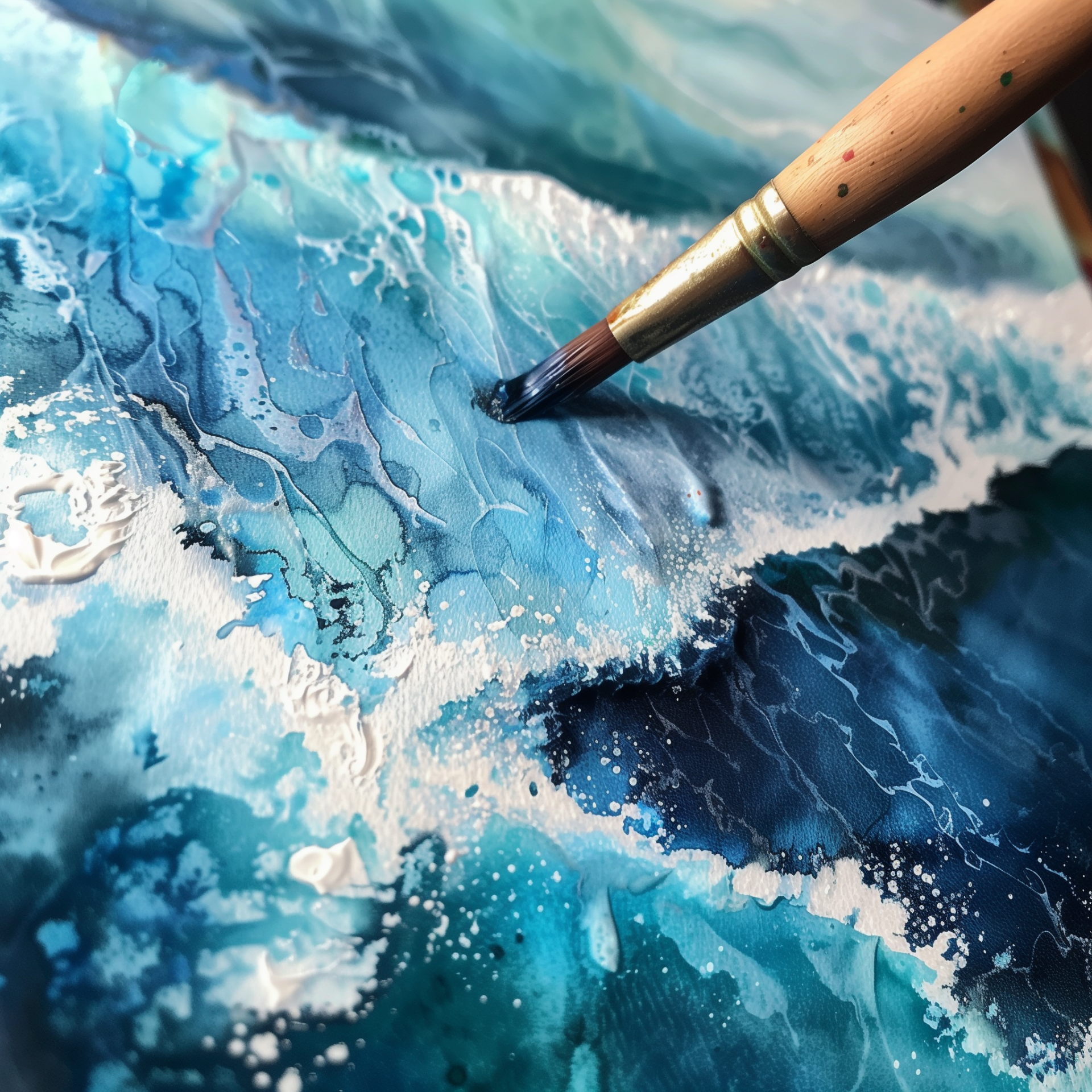 Brush applying blue and white watercolor paints to create a textured wave-like pattern, used as a forum avatar.