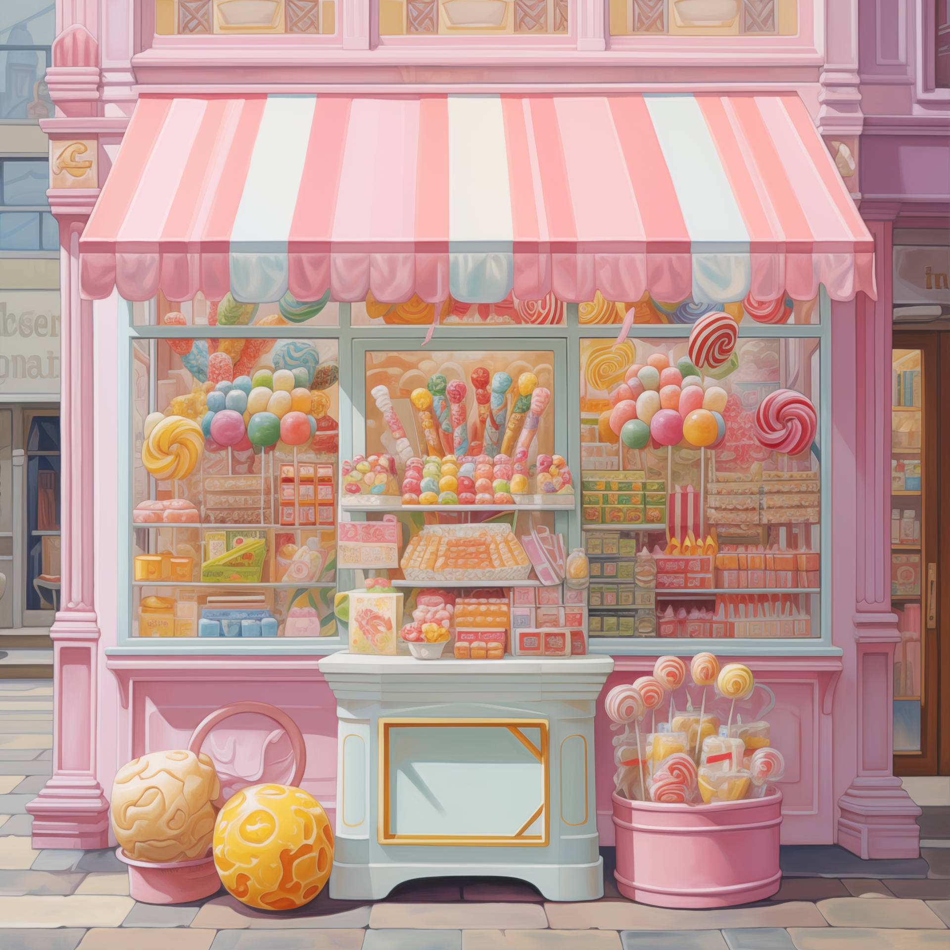 A charming candy store with a pink exterior, displaying colorful sweets and treats in its window. This vibrant image serves as a delightful profile photo for a forum avatar.