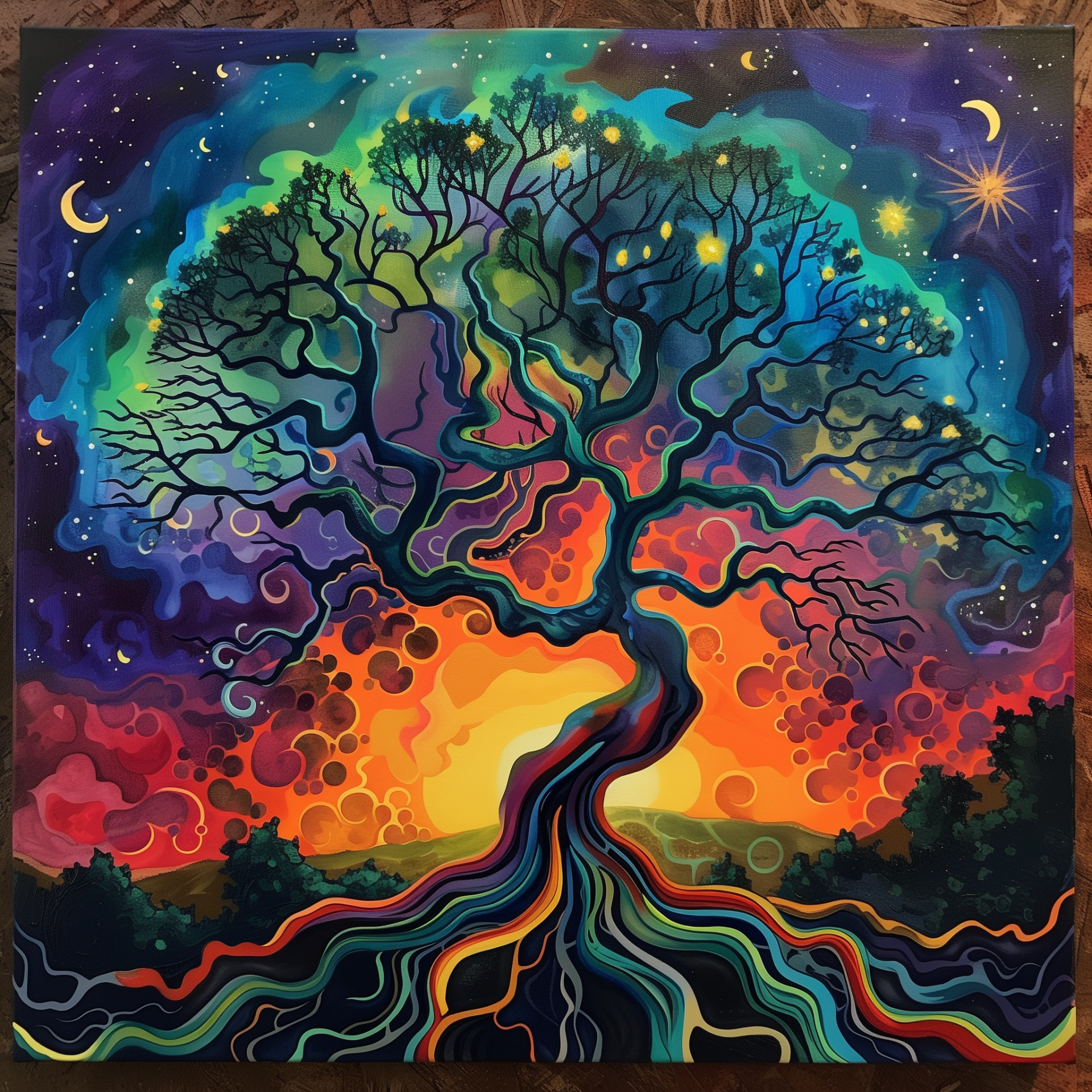 Vibrant artistic depiction of Yggdrasil as a colorful tree with a cosmic background, used as a forum avatar.