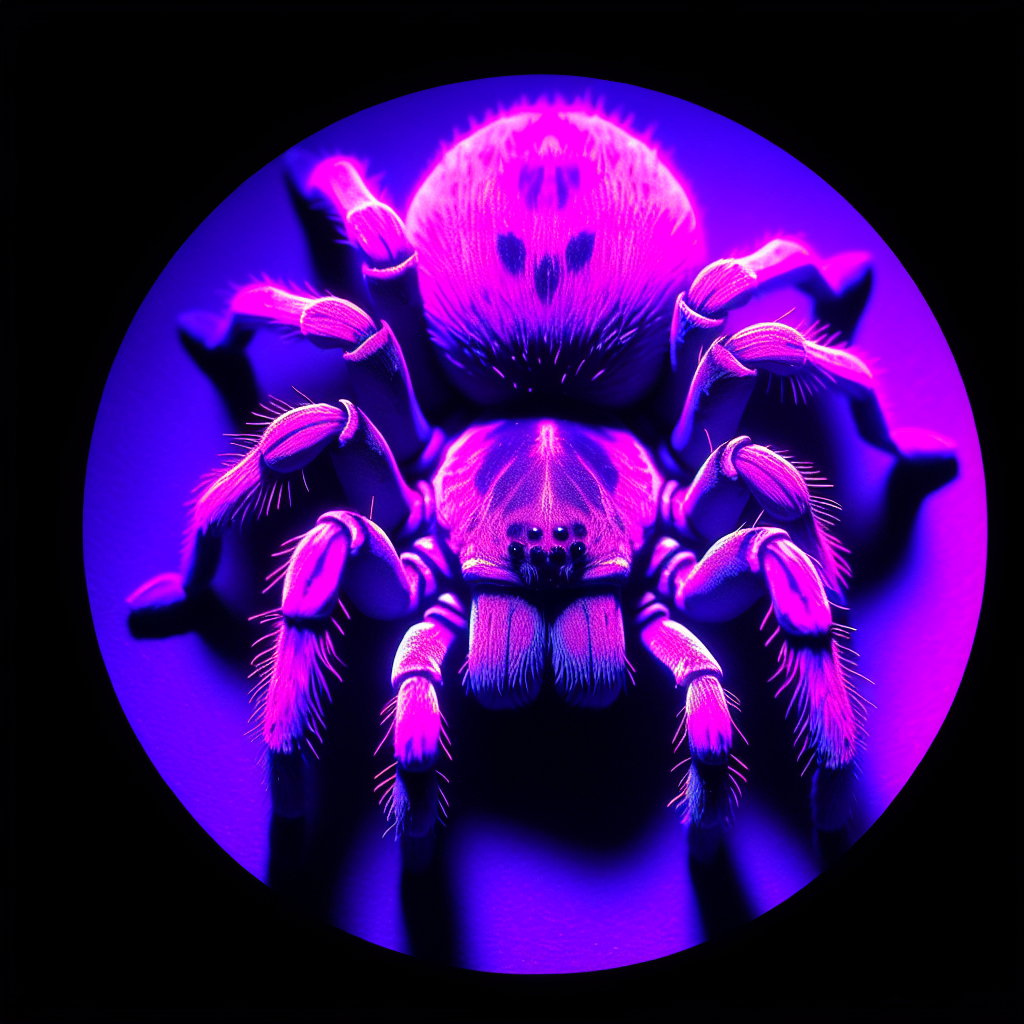 Profile photo featuring a stylized depiction of a brown recluse spider glowing in purple tones.