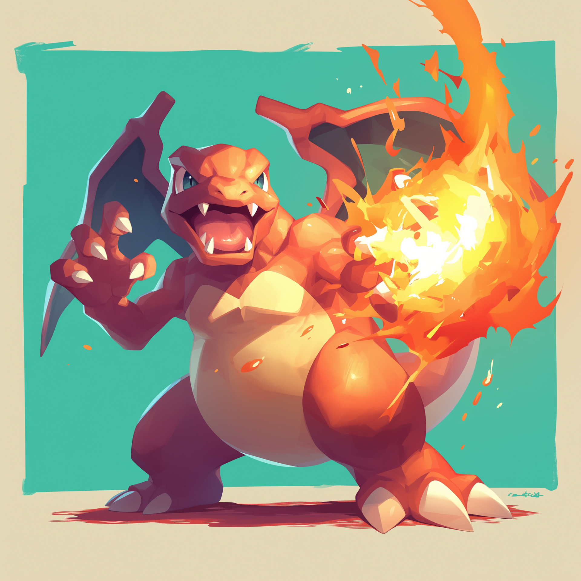 Profile photo of Charizard unleashing a fierce flame from its mouth, set against a stylized teal background.