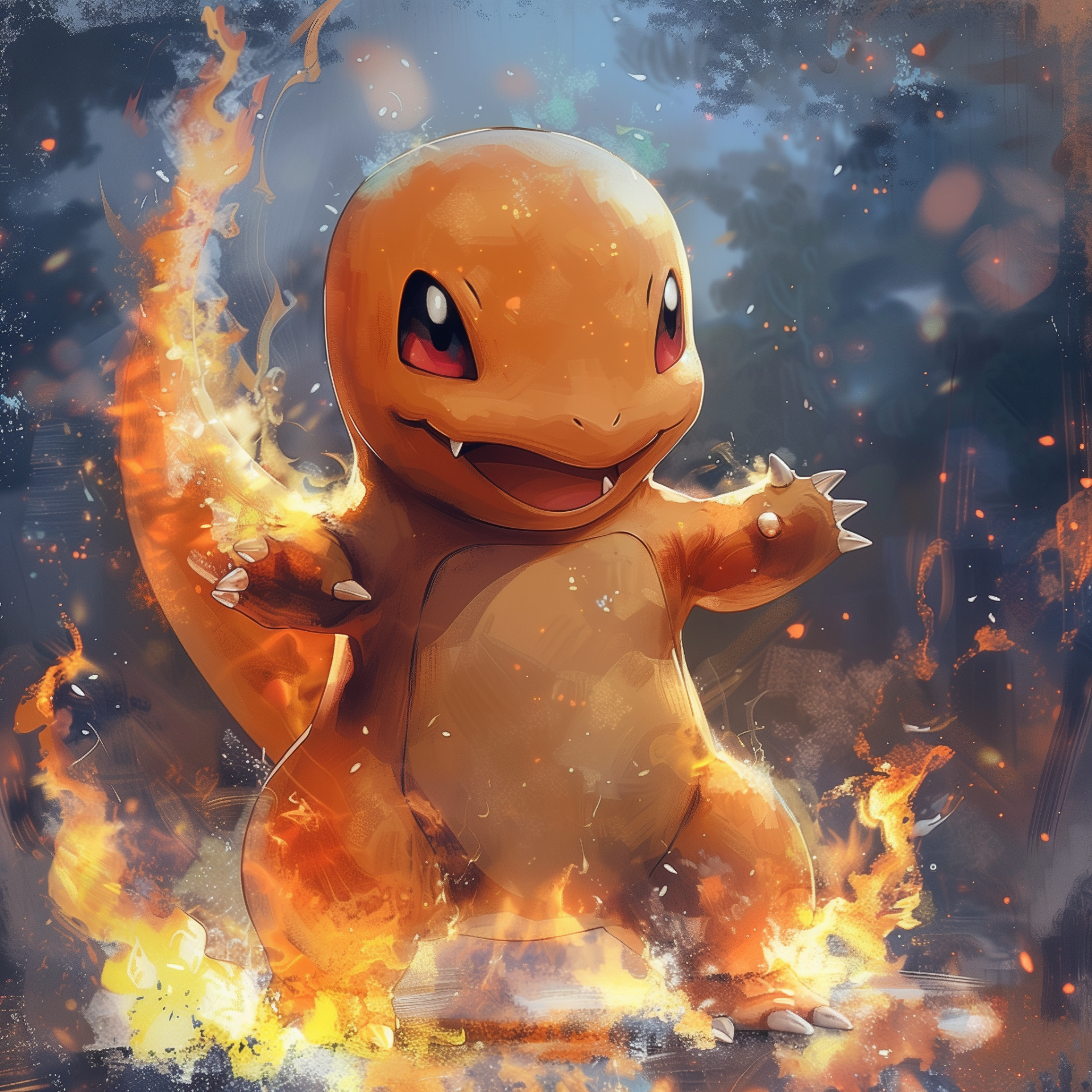 Charmander Pokémon avatar with fiery background for profile picture.