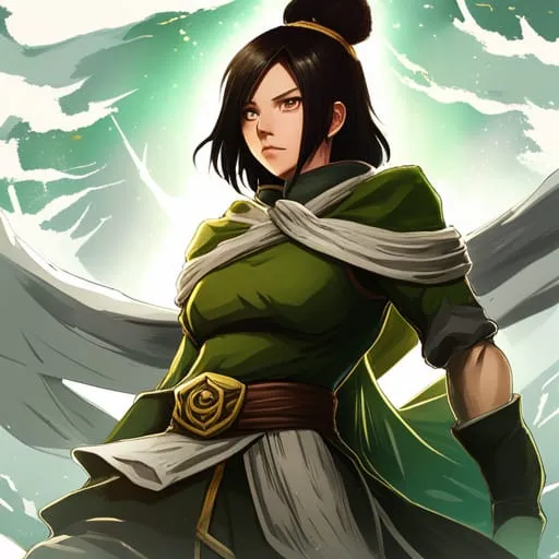 Anime-style avatar of Toph Beifong from Avatar: The Last Airbender, depicting her in a dynamic pose ready for earthbending.