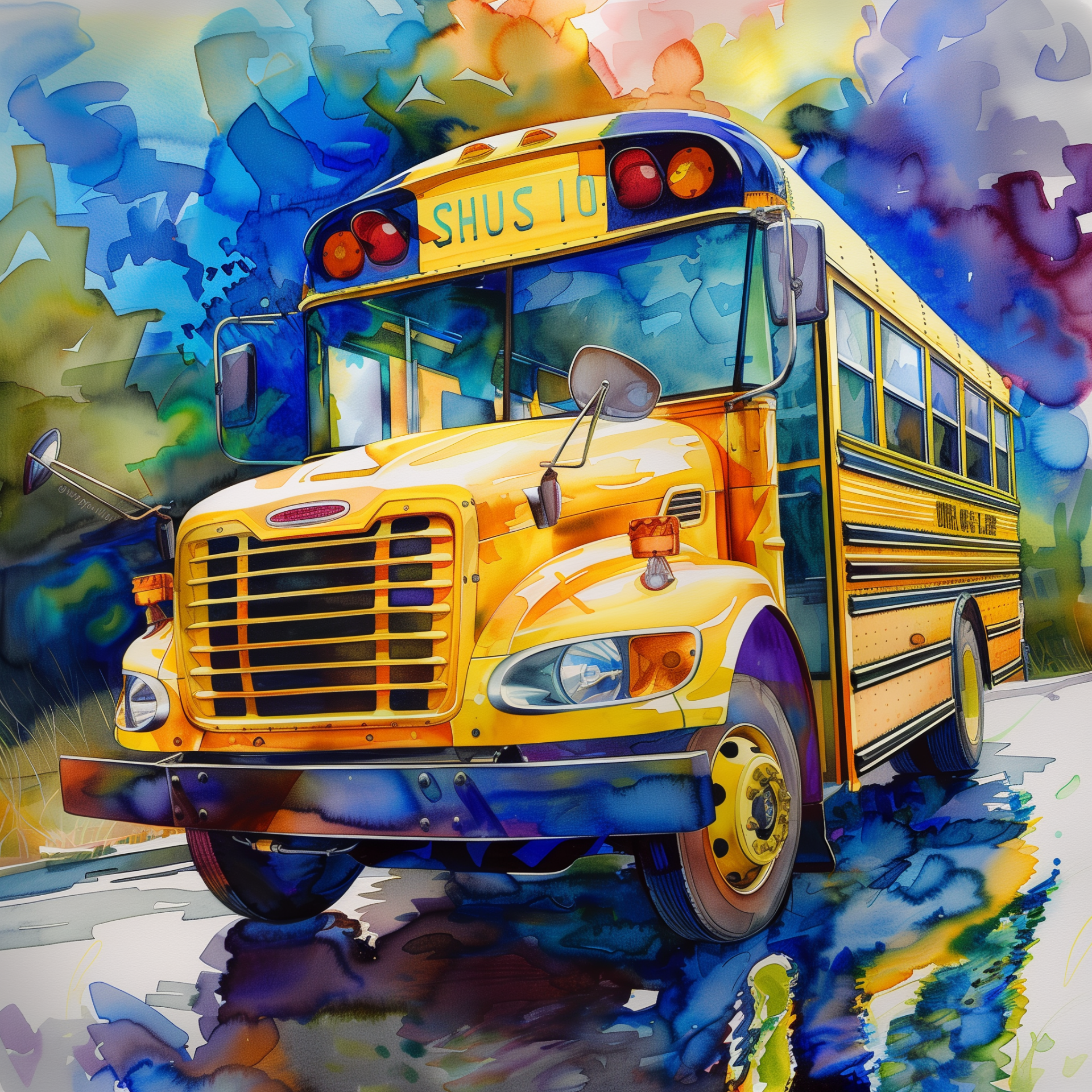 A vibrant, artistic depiction of a classic yellow school bus, set against a colorful abstract background, serving as a profile picture or forum avatar.