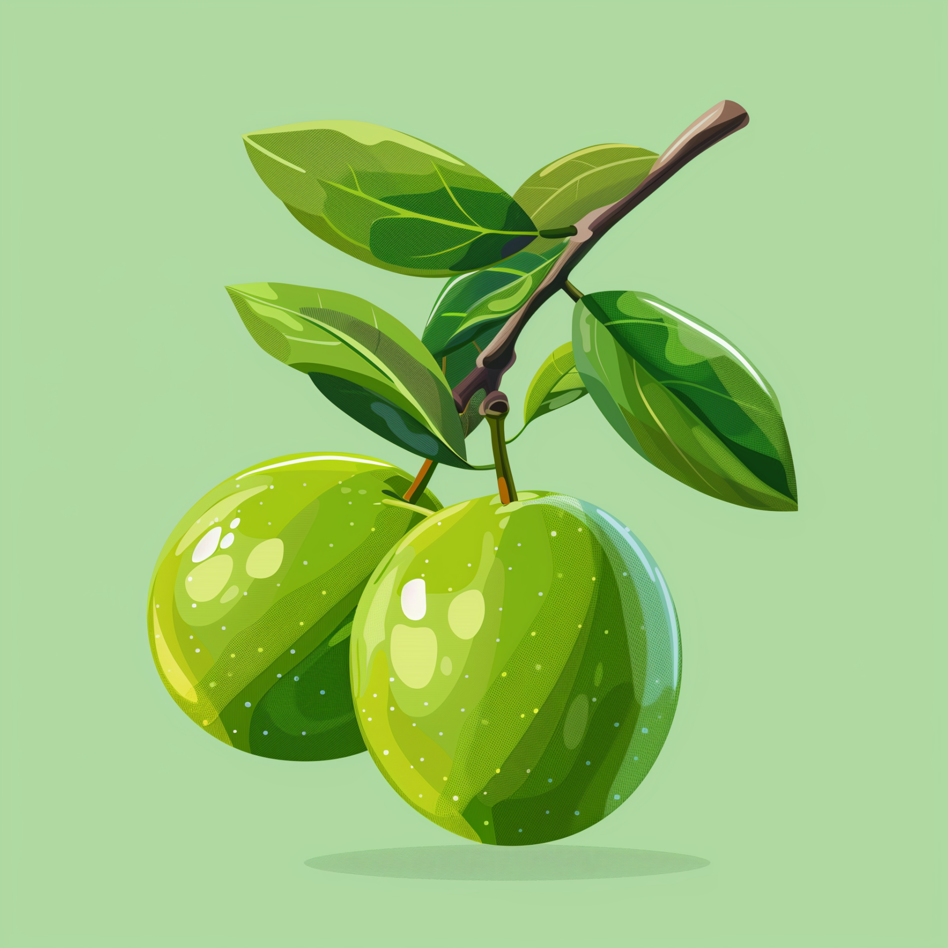 Illustrated avatar of two vibrant green olives with leaves on a branch against a soft green background.