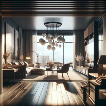 Luxurious modern living room interior with elegant furniture and stylish design elements, suitable as a sophisticated avatar or profile picture for interior design enthusiasts.