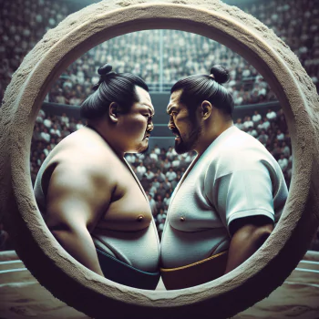 Avatar of two sumo wrestlers facing off in a sumo ring with an audience in the background, capturing the intensity of the sport.