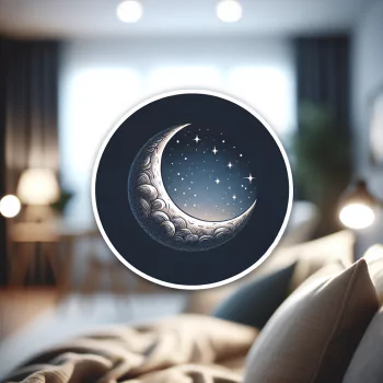 A crescent moon depicted in an artistic style, surrounded by stars, presented as a forum avatar. The background features a cozy indoor setting with soft lighting.