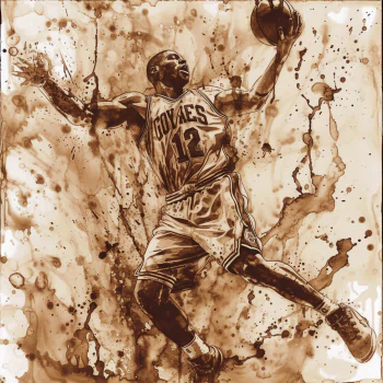 Avatar of an NBA basketball player mid-dunk, rendered in a dynamic splash-art style, wearing jersey number 12.