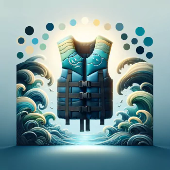 Profile photo featuring a stylized life jacket against a background of swirling waves and circular blue designs.