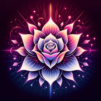 Avatar of an enchanted rose with radiant petals glowing in shades of purple, pink, and blue, set against a starry, mystical backdrop.