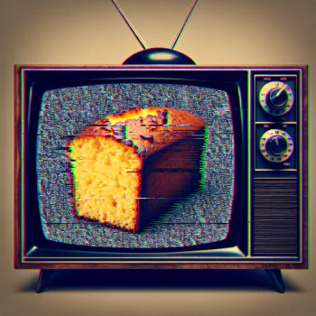 Avatar image featuring a slice of cornbread displayed on an old-fashioned television screen, styled with vintage visual effects.