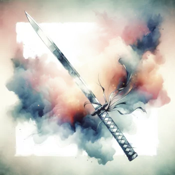 An artistic depiction of a ninja sword surrounded by a swirl of colorful smoke, designed for use as a forum avatar or profile picture.