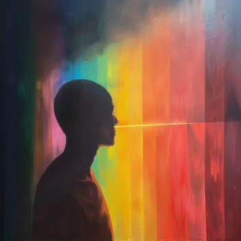 Profile photo of a silhouette in front of a vibrant light spectrum background, creating a captivating and colorful visual effect.