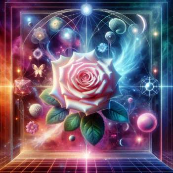An enchanted rose stands at the center of a vibrant cosmic backdrop, featuring swirling galaxies and ethereal elements, making it a captivating forum avatar.